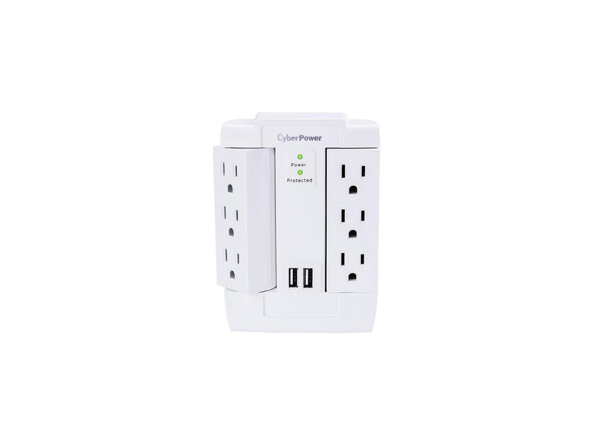 CyberPower CSP600WSURC2 6-Outlet Swivel Professional Surge Protector Wall Tap with 2 USB Ports