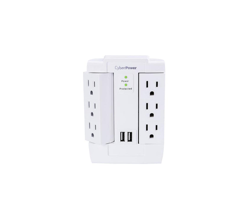 CyberPower CSP600WSURC2 6-Outlet Swivel Professional Surge Protector Wall Tap with 2 USB Ports