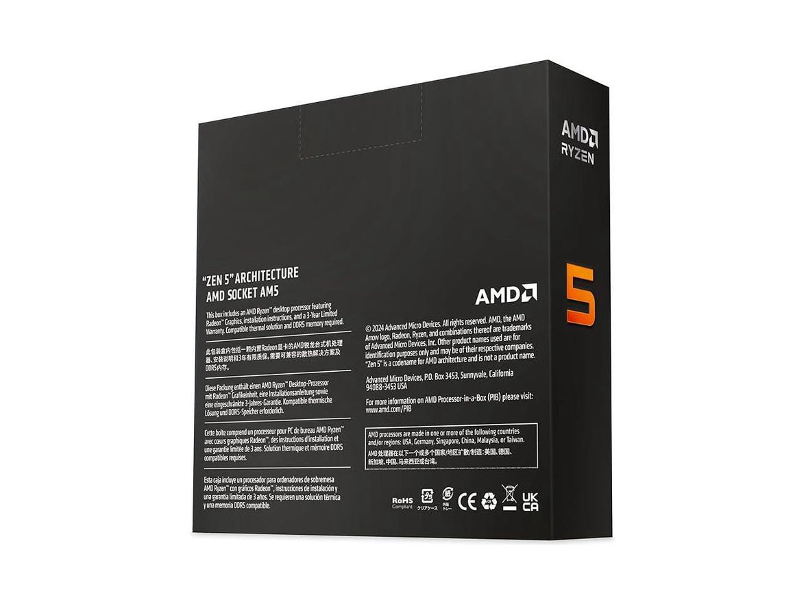 AMD Ryzen 5 9600X - Ryzen 5 9000 Series Granite Ridge (Zen 5) 6-Core 3.9 GHz - Socket AM5 65W - Radeon Graphics Processor - 100-100001405WOF