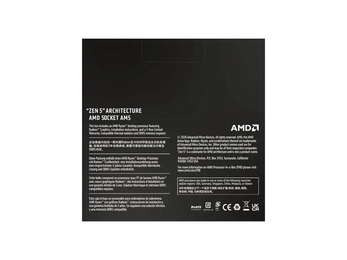 AMD Ryzen 5 9600X - Ryzen 5 9000 Series Granite Ridge (Zen 5) 6-Core 3.9 GHz - Socket AM5 65W - Radeon Graphics Processor - 100-100001405WOF