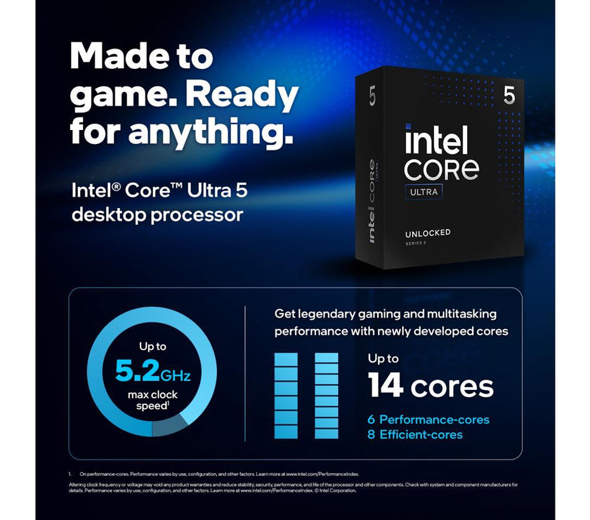 Intel Core Ultra 5 245K - Core Ultra 5 (Series 2) Arrow Lake 14-Core (6P+8E), LGA 1851, 125W Desktop Processor - BX80768245K