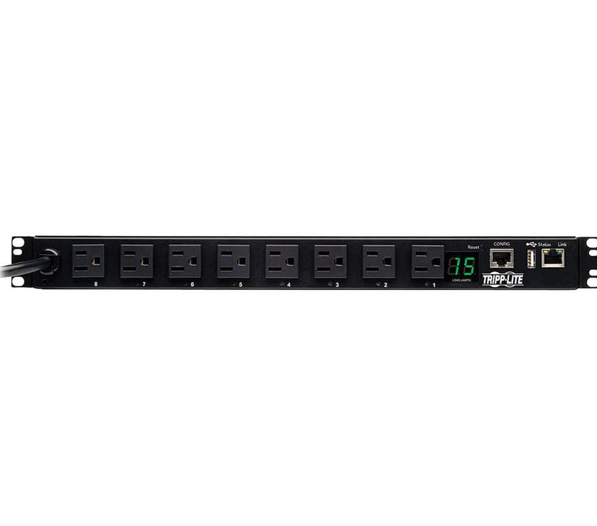 Tripp Lite 1.4 kWatts Single-Phase Switched PDU, LX Platform Interface, 120V Outlets (8 x 5-15R), NEMA x 5-15P, 12.0 Feet Cord, 1U Rack, TAA (PDUMH15NET2LX)