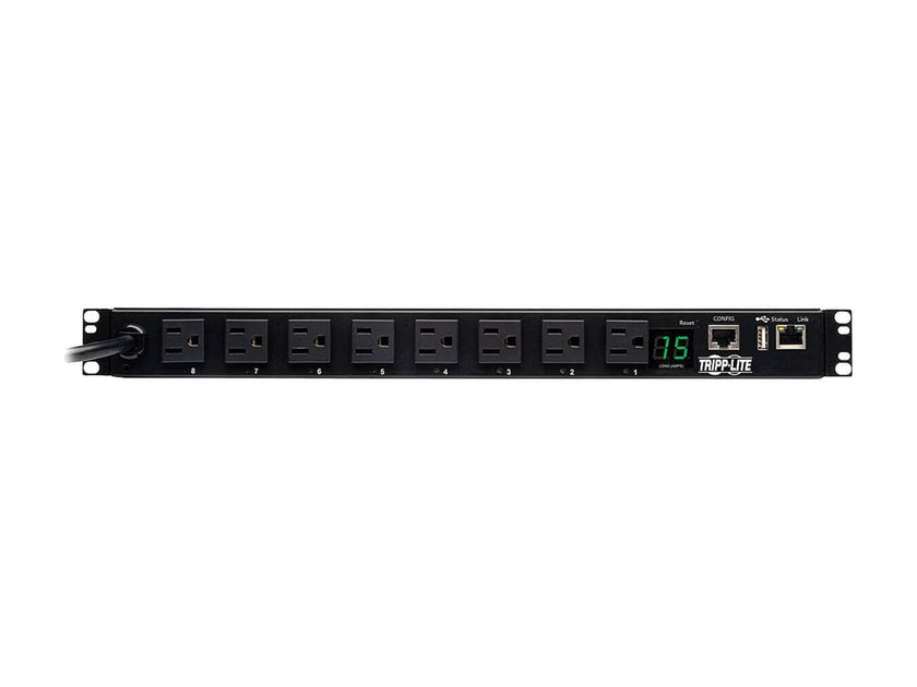 Tripp Lite 1.4 kWatts Single-Phase Switched PDU, LX Platform Interface, 120V Outlets (8 x 5-15R), NEMA x 5-15P, 12.0 Feet Cord, 1U Rack, TAA (PDUMH15NET2LX)