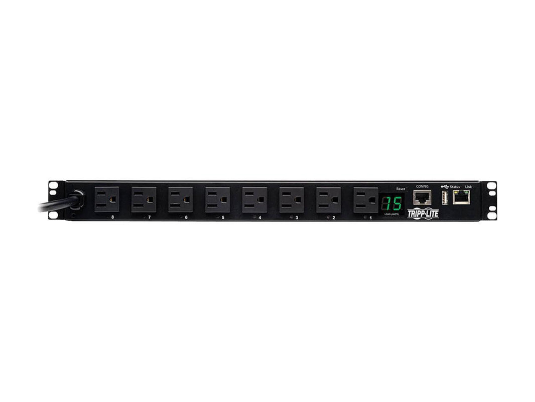 Tripp Lite 1.4 kWatts Single-Phase Switched PDU, LX Platform Interface, 120V Outlets (8 x 5-15R), NEMA x 5-15P, 12.0 Feet Cord, 1U Rack, TAA (PDUMH15NET2LX)