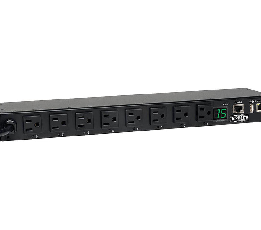 Tripp Lite 1.4 kWatts Single-Phase Switched PDU, LX Platform Interface, 120V Outlets (8 x 5-15R), NEMA x 5-15P, 12.0 Feet Cord, 1U Rack, TAA (PDUMH15NET2LX)