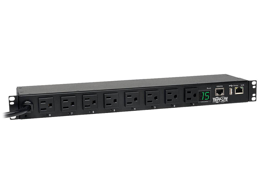 Tripp Lite 1.4 kWatts Single-Phase Switched PDU, LX Platform Interface, 120V Outlets (8 x 5-15R), NEMA x 5-15P, 12.0 Feet Cord, 1U Rack, TAA (PDUMH15NET2LX)