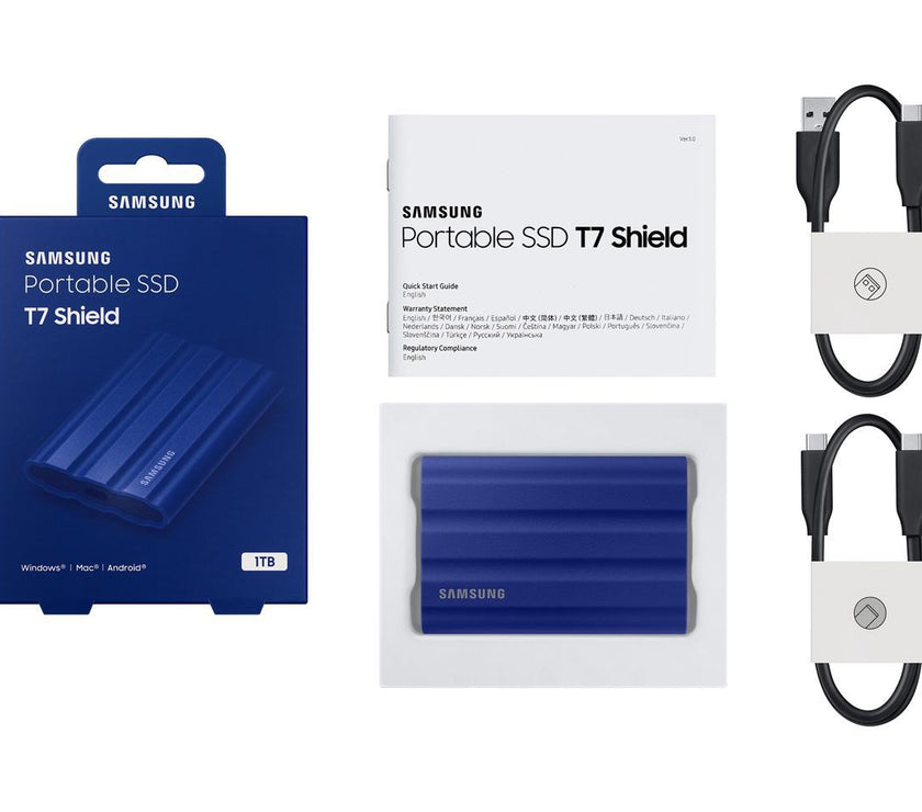 SAMSUNG T7 Shield 1TB, Portable SSD, up to 1050MB/s, USB 3.2 Gen2, Rugged, IP65 Rated, for Photographers, Content Creators and Gaming , External Solid State Drive (MU-PE1T0R/AM, 2022), Blue