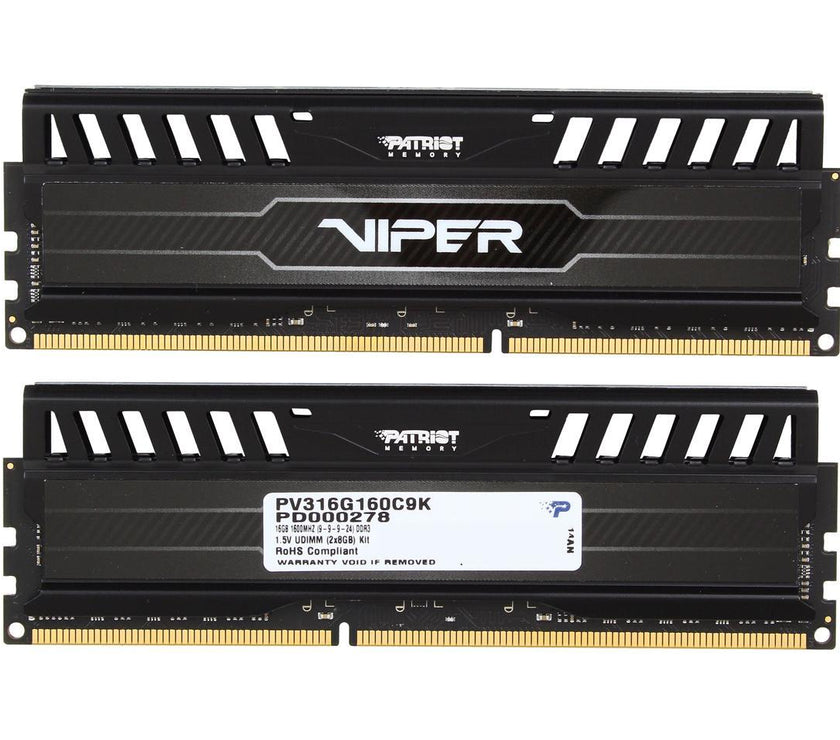 Patriot Viper 3 16GB (2 x 8GB) 240-Pin PC RAM DDR3 1600 (PC3 12800) Desktop Memory Model PV316G160C9K