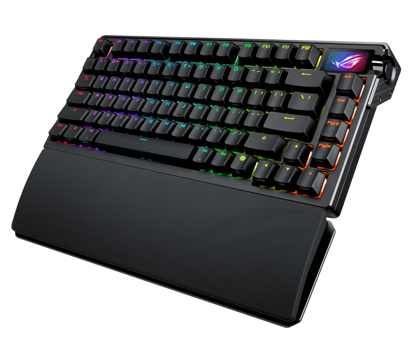 ASUS ROG Azoth Extreme 75 Custom Gaming Keyboard, Aluminum Chassis, Carbon Fiber Positioning Plate, Adjustable Gasket Mount, 3-Layer Dampening, Color OLED Touchscreen, ROG NX Snow Switches, PBT Keycaps