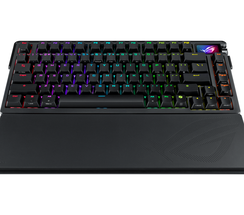 ASUS ROG Azoth Extreme 75 Custom Gaming Keyboard, Aluminum Chassis, Carbon Fiber Positioning Plate, Adjustable Gasket Mount, 3-Layer Dampening, Color OLED Touchscreen, ROG NX Snow Switches, PBT Keycaps