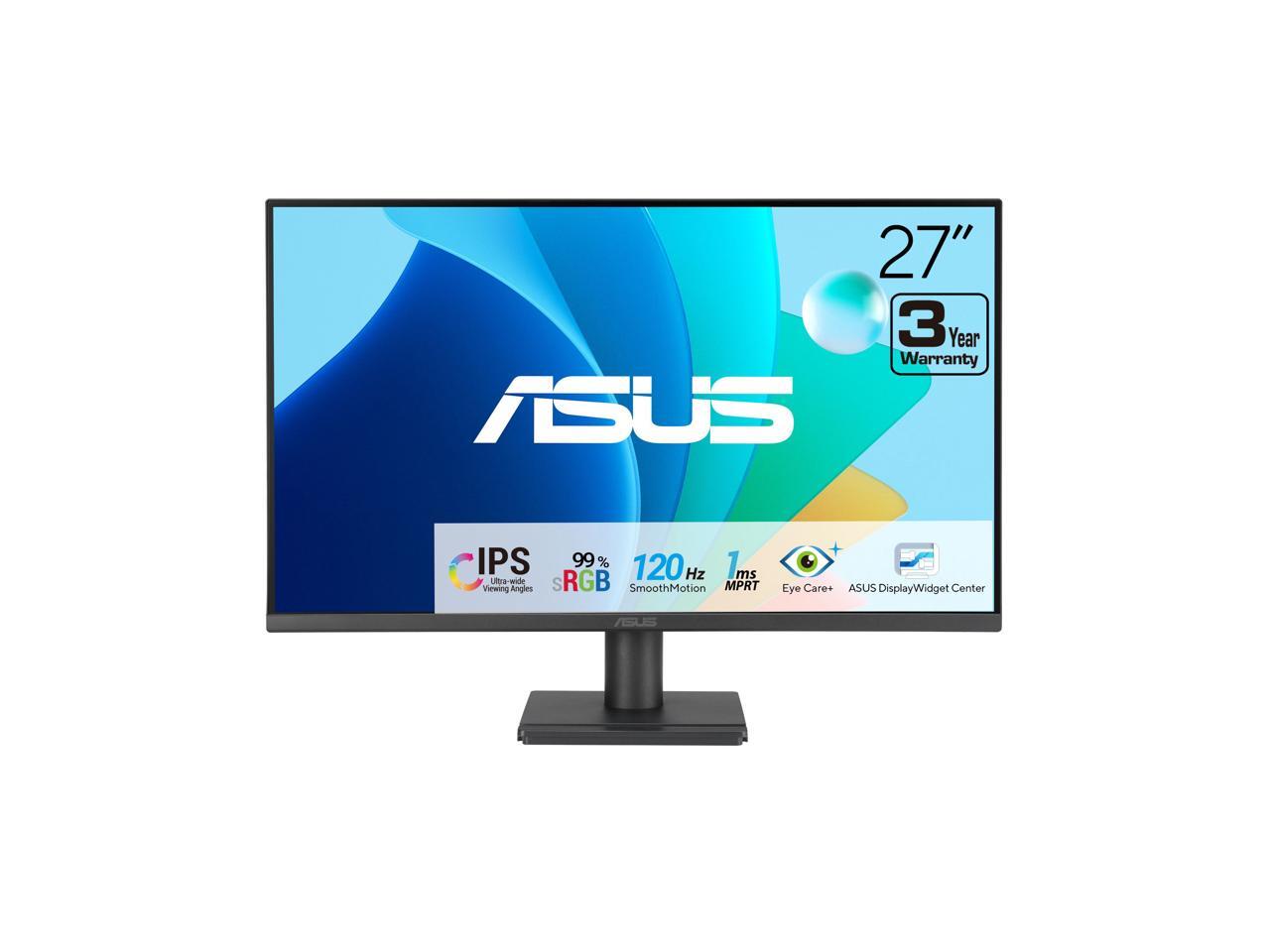ASUS 27" 1080P Eye Care Gaming Monitor (VA279HG) - IPS, Full HD, 99% sRGB, Frameless, 120Hz, 1ms, Adaptive-Sync, HDMI, VGA, Low Blue Light, Flicker Free, Wall Mountable