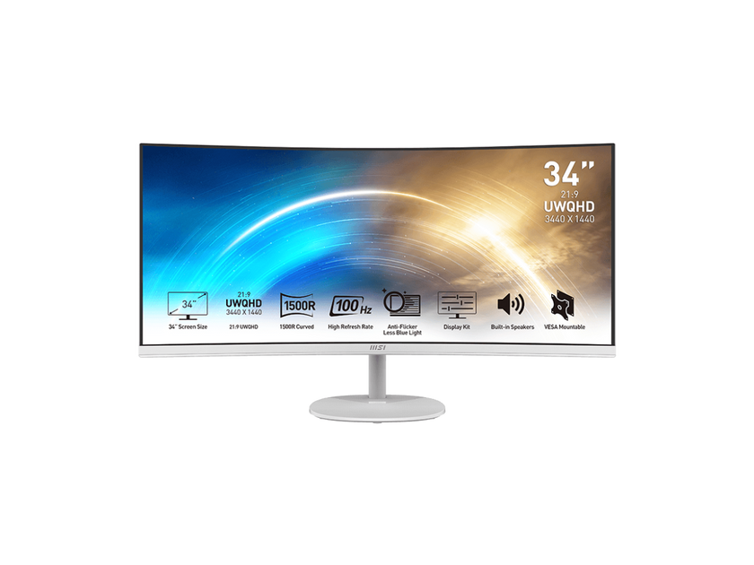 MSI Pro MP341CQW 34" UWQHD 3440 x 1440 (2K) 100 Hz 1ms (MPRT) / 4ms (GTG) Built-in Speakers Curved monitor