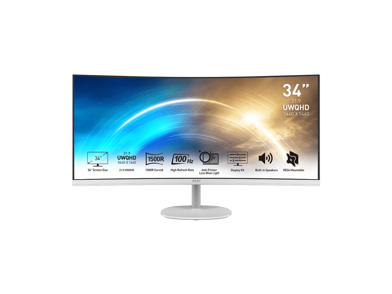 MSI Pro MP341CQW 34" UWQHD 3440 x 1440 (2K) 100 Hz 1ms (MPRT) / 4ms (GTG) Built-in Speakers Curved monitor