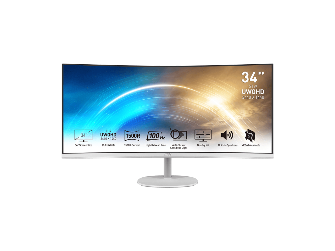 MSI Pro MP341CQW 34" UWQHD 3440 x 1440 (2K) 100 Hz 1ms (MPRT) / 4ms (GTG) Built-in Speakers Curved monitor