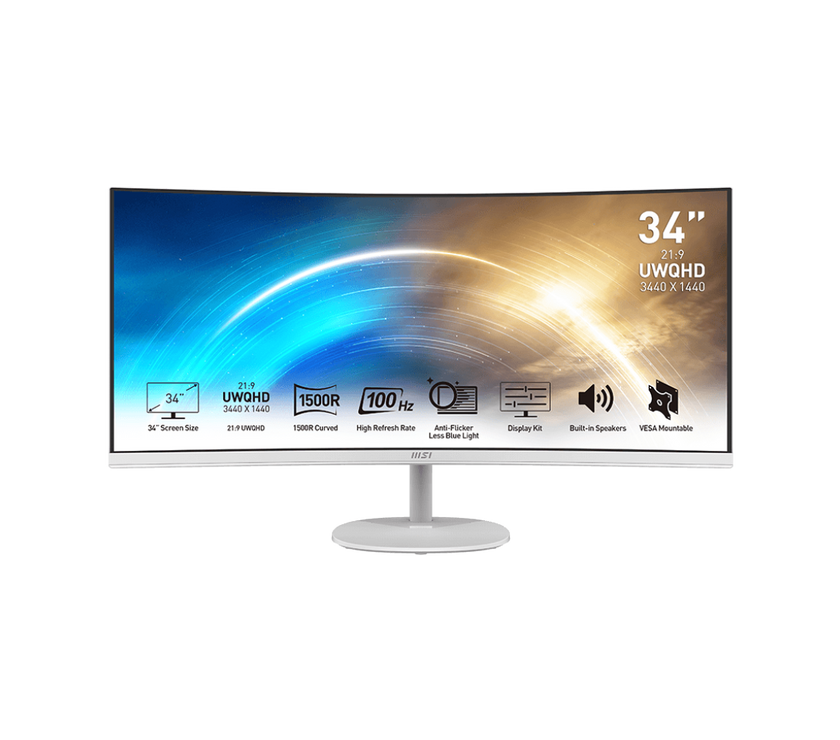 MSI Pro MP341CQW 34" UWQHD 3440 x 1440 (2K) 100 Hz 1ms (MPRT) / 4ms (GTG) Built-in Speakers Curved monitor