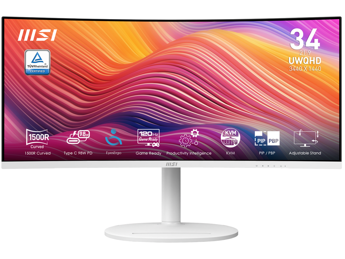 MSI 34" 120 Hz VA UWQHD Monitor 1ms (MPRT) / 4ms (GTG) Adaptive-Sync 3440 x 1440 Adobe RGB / DCI-P3 / sRGB: 92% / 95% / 119% Curved Modern MD342CQPW