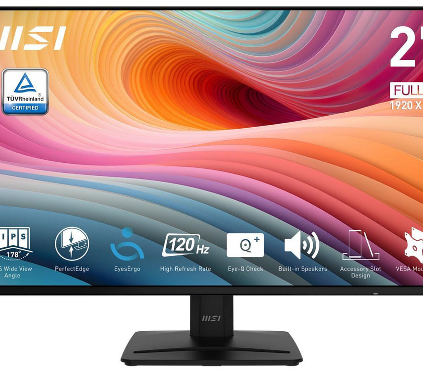 MSI PRO MP271A E2 27-inch IPS 1920 x 1080 (FHD) Gaming Office Monitor, 120Hz, Free-Synch, HDMI, DisplayPort, VGA Port, VESA Mountable, Tilt, Speaker, 4-side slim bezel 1ms, Black