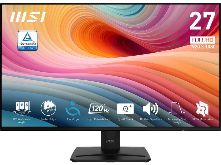 MSI PRO MP271A E2 27-inch IPS 1920 x 1080 (FHD) Gaming Office Monitor, 120Hz, Free-Synch, HDMI, DisplayPort, VGA Port, VESA Mountable, Tilt, Speaker, 4-side slim bezel 1ms, Black