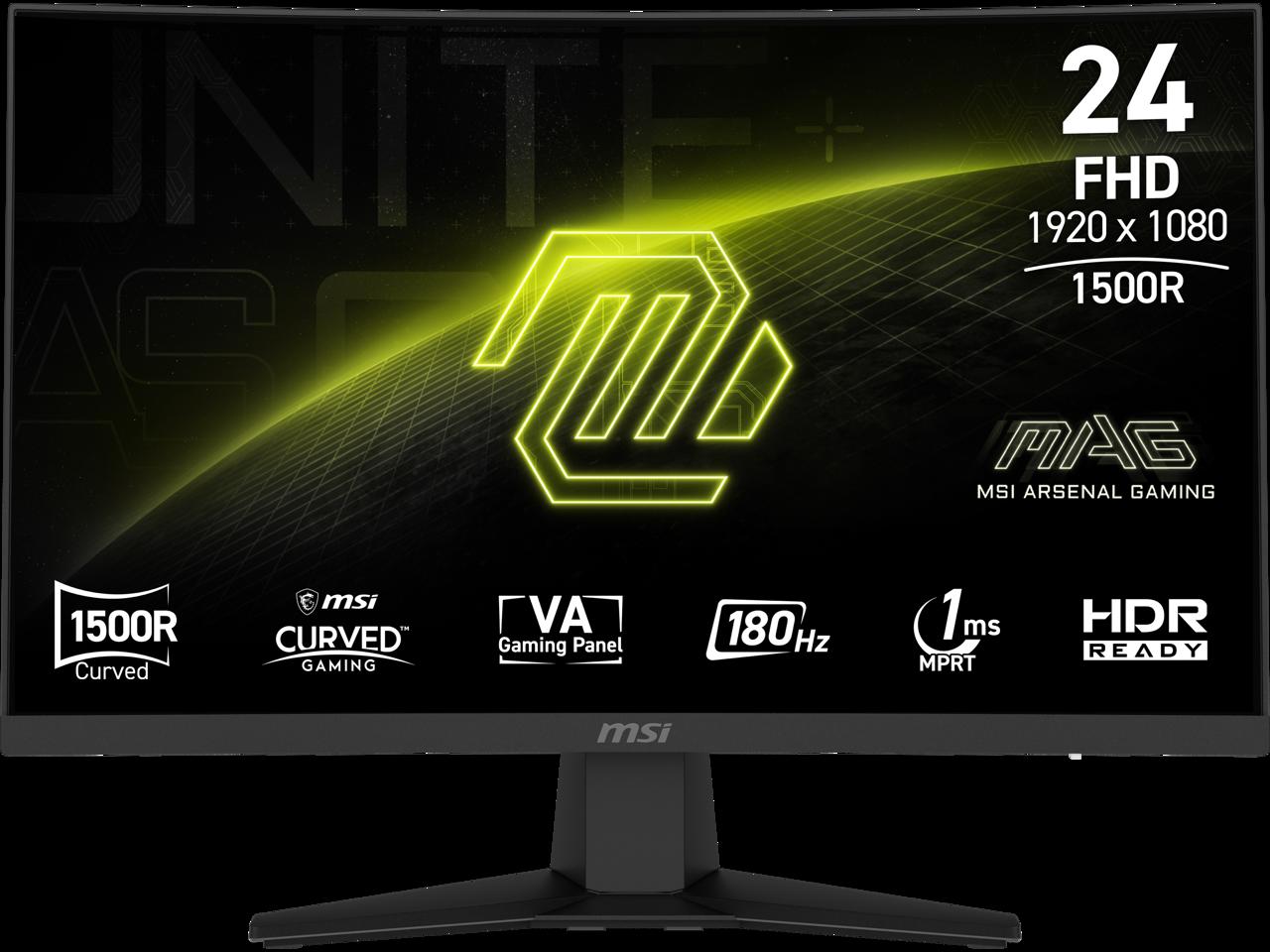 MSI MAG 244C 23.6''Curved Gaming Monitor FHD 1080p 180Hz 1ms Adaptive-Sync HDR Ready VA Panel 1500R Anti-Glare Display 178 Viewing Angle Frameless Design for FPS RPG and Racing Games