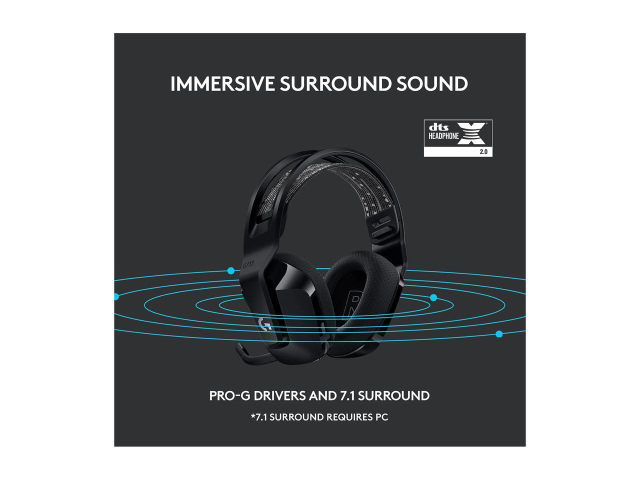 Logitech G733 Lightspeed Wireless Gaming Headset with Suspension Headband, Lightsync RGB, Blue VO!CE mic technology and PRO-G audio drivers - Black