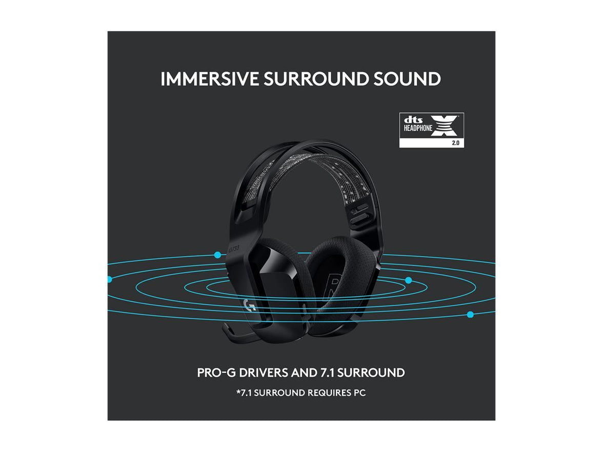 Logitech G733 Lightspeed Wireless Gaming Headset with Suspension Headband, Lightsync RGB, Blue VO!CE mic technology and PRO-G audio drivers - Black