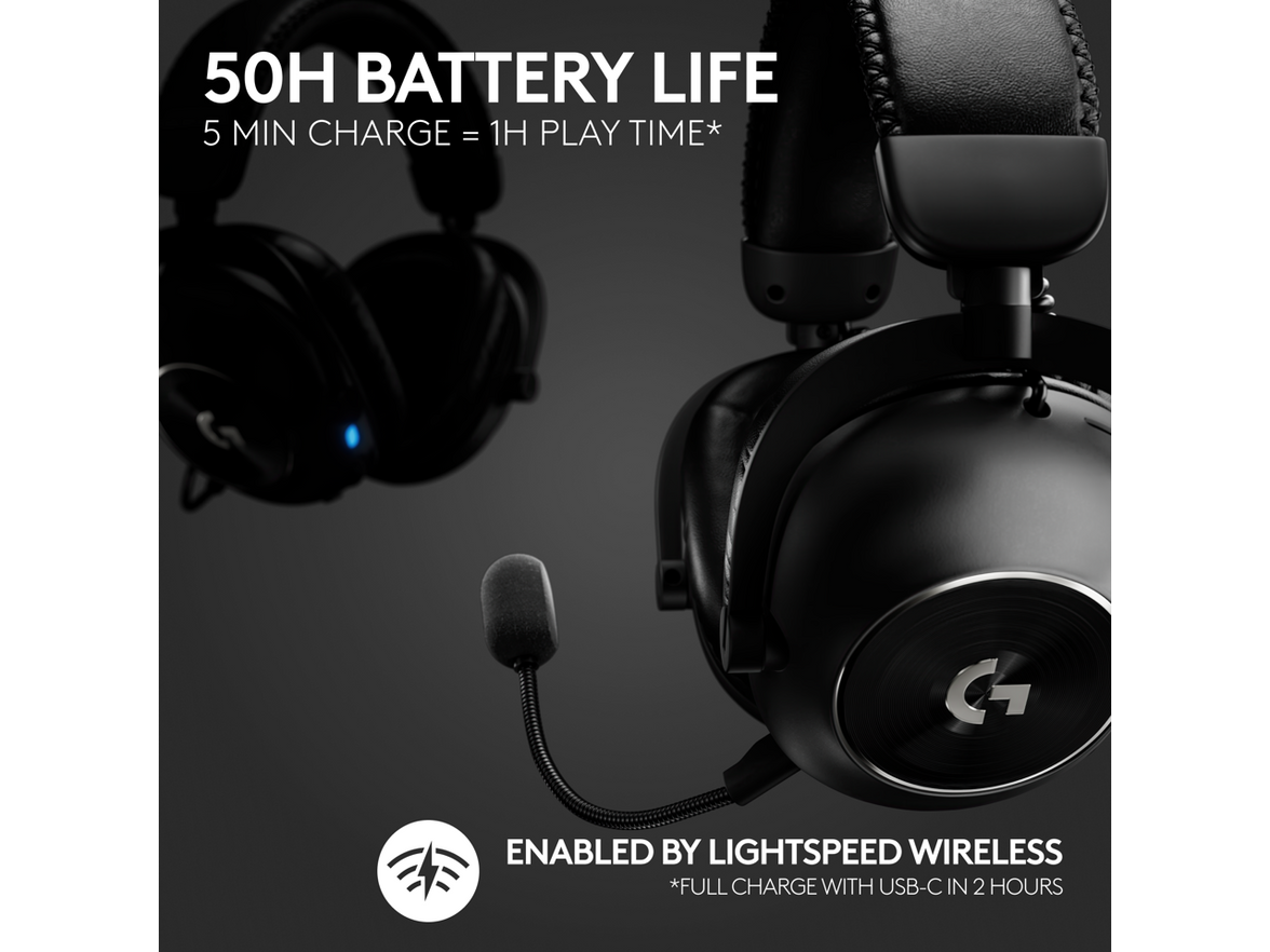 Logitech G PRO X2 LIGHTSPEED Wireless Gaming Headset, Detachable Boom Mic, 50mm Graphene Drivers, DTS:X Headphone 2.07.1 Surround, Bluetooth/USB/3.5mm Aux, for PC, PS5, PS4, Nintendo Switch - Black