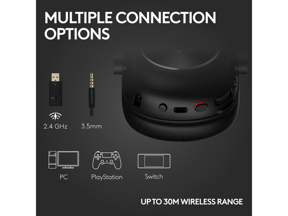 Logitech G PRO X2 LIGHTSPEED Wireless Gaming Headset, Detachable Boom Mic, 50mm Graphene Drivers, DTS:X Headphone 2.07.1 Surround, Bluetooth/USB/3.5mm Aux, for PC, PS5, PS4, Nintendo Switch - Black