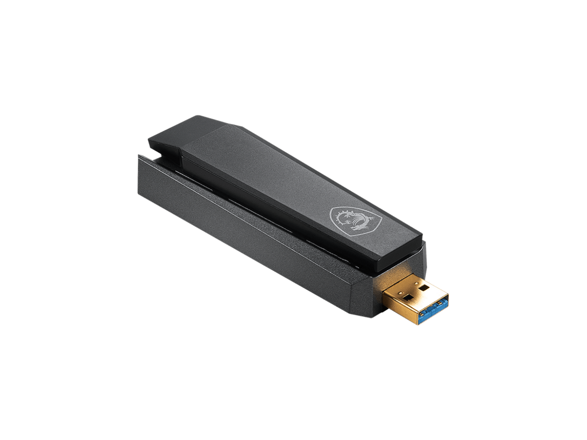 MSI AX1800 WiFi 6 Dual-Band USB Adapter - WLAN up to 1800 Mbps (5GHz, 2.4GHz Wireless), USB 3.2 Gen 1 Type-A, MU-MIMO, Adjustable Antenna, Beamforming, WPA3 - Wired Bracket Included