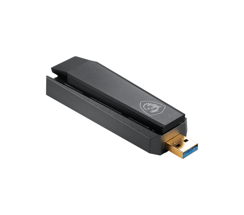 MSI AX1800 WiFi 6 Dual-Band USB Adapter - WLAN up to 1800 Mbps (5GHz, 2.4GHz Wireless), USB 3.2 Gen 1 Type-A, MU-MIMO, Adjustable Antenna, Beamforming, WPA3 - Wired Bracket Included