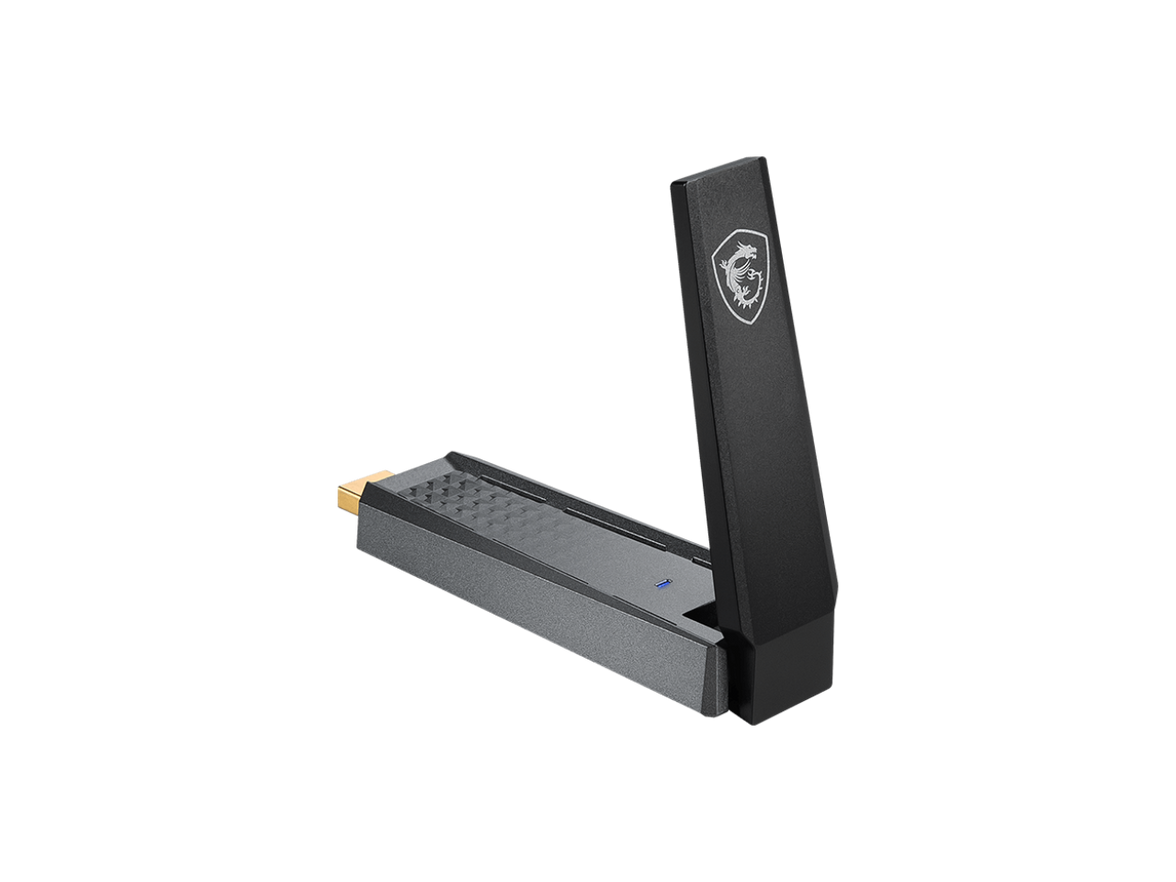 MSI AX1800 WiFi 6 Dual-Band USB Adapter - WLAN up to 1800 Mbps (5GHz, 2.4GHz Wireless), USB 3.2 Gen 1 Type-A, MU-MIMO, Adjustable Antenna, Beamforming, WPA3 - Wired Bracket Included
