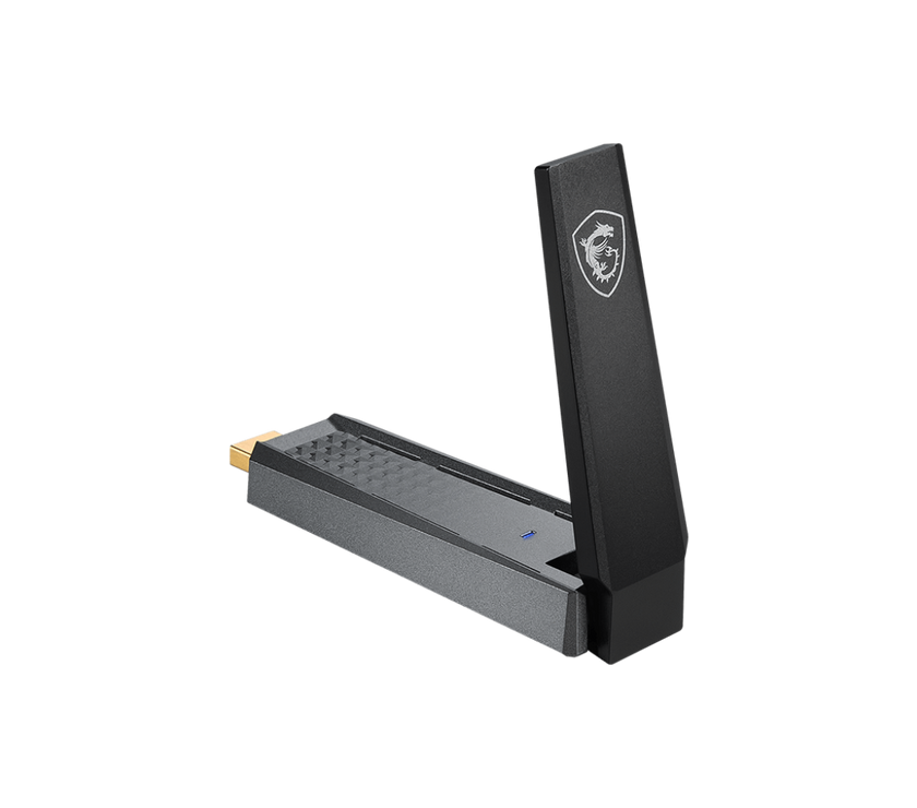 MSI AX1800 WiFi 6 Dual-Band USB Adapter - WLAN up to 1800 Mbps (5GHz, 2.4GHz Wireless), USB 3.2 Gen 1 Type-A, MU-MIMO, Adjustable Antenna, Beamforming, WPA3 - Wired Bracket Included