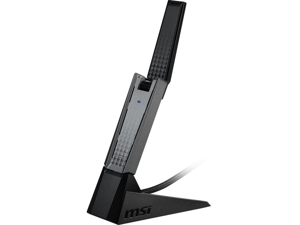 MSI AX1800 WiFi 6 Dual-Band USB Adapter - WLAN up to 1800 Mbps (5GHz, 2.4GHz Wireless), USB 3.2 Gen 1 Type-A, MU-MIMO, Adjustable Antenna, Beamforming, WPA3 - Wired Bracket Included