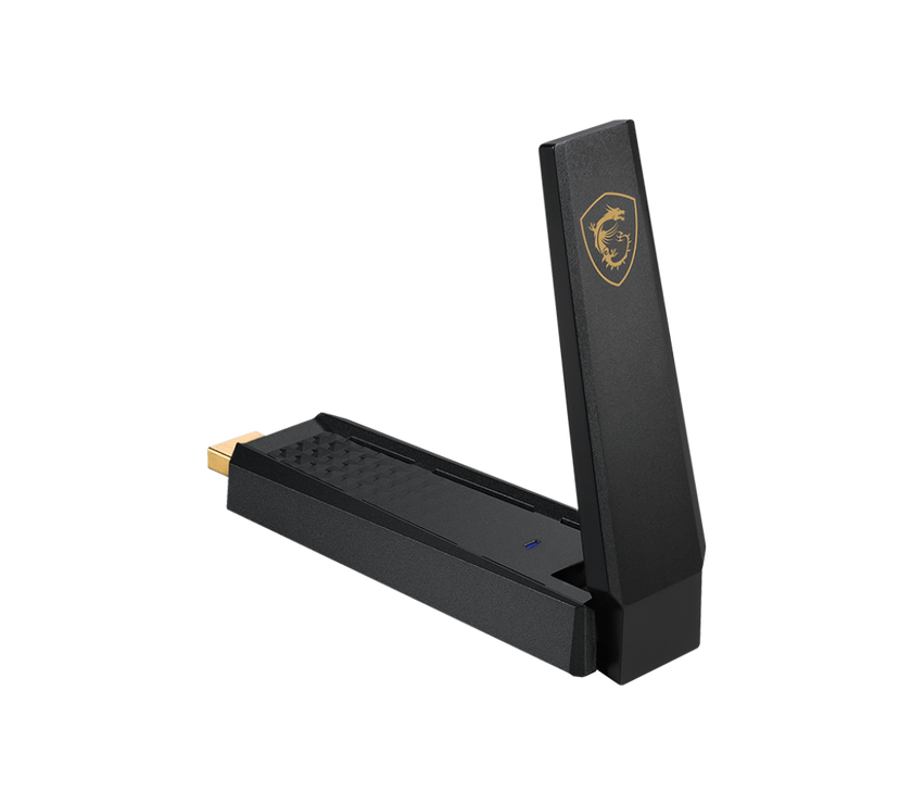 MSI AXE5400 WiFi 6Tri-Band USB Adapter - WLAN up to 5400 Mbps (6Ghz, 5GHz, 2.4GHz Wireless), USB 3.2 Gen 1 Type-A, MU-MIMO, Adjustable Antenna, Beamforming, WPA3 - Wired Bracket Included