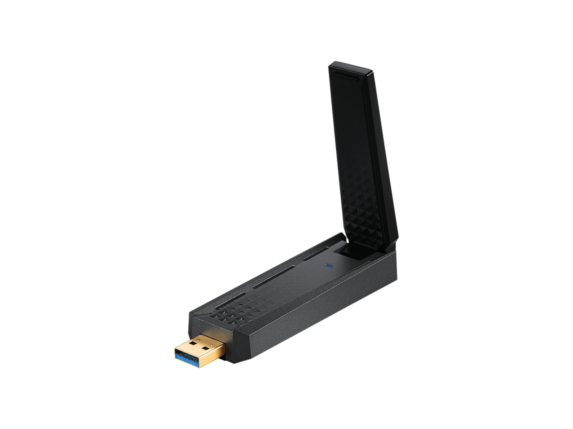 MSI AXE5400 WiFi 6Tri-Band USB Adapter - WLAN up to 5400 Mbps (6Ghz, 5GHz, 2.4GHz Wireless), USB 3.2 Gen 1 Type-A, MU-MIMO, Adjustable Antenna, Beamforming, WPA3 - Wired Bracket Included