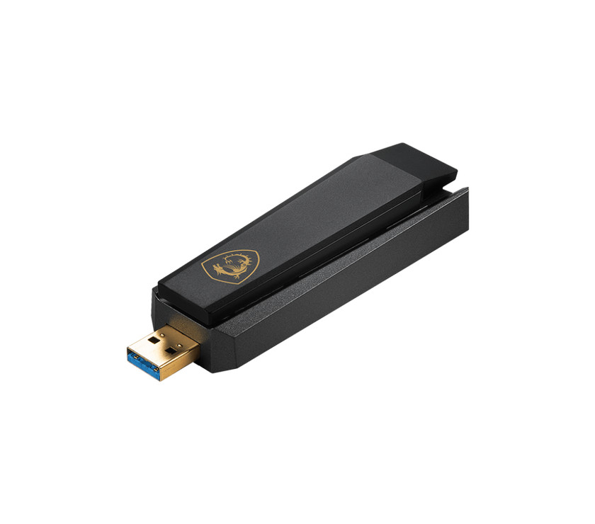 MSI AXE5400 WiFi 6Tri-Band USB Adapter - WLAN up to 5400 Mbps (6Ghz, 5GHz, 2.4GHz Wireless), USB 3.2 Gen 1 Type-A, MU-MIMO, Adjustable Antenna, Beamforming, WPA3 - Wired Bracket Included