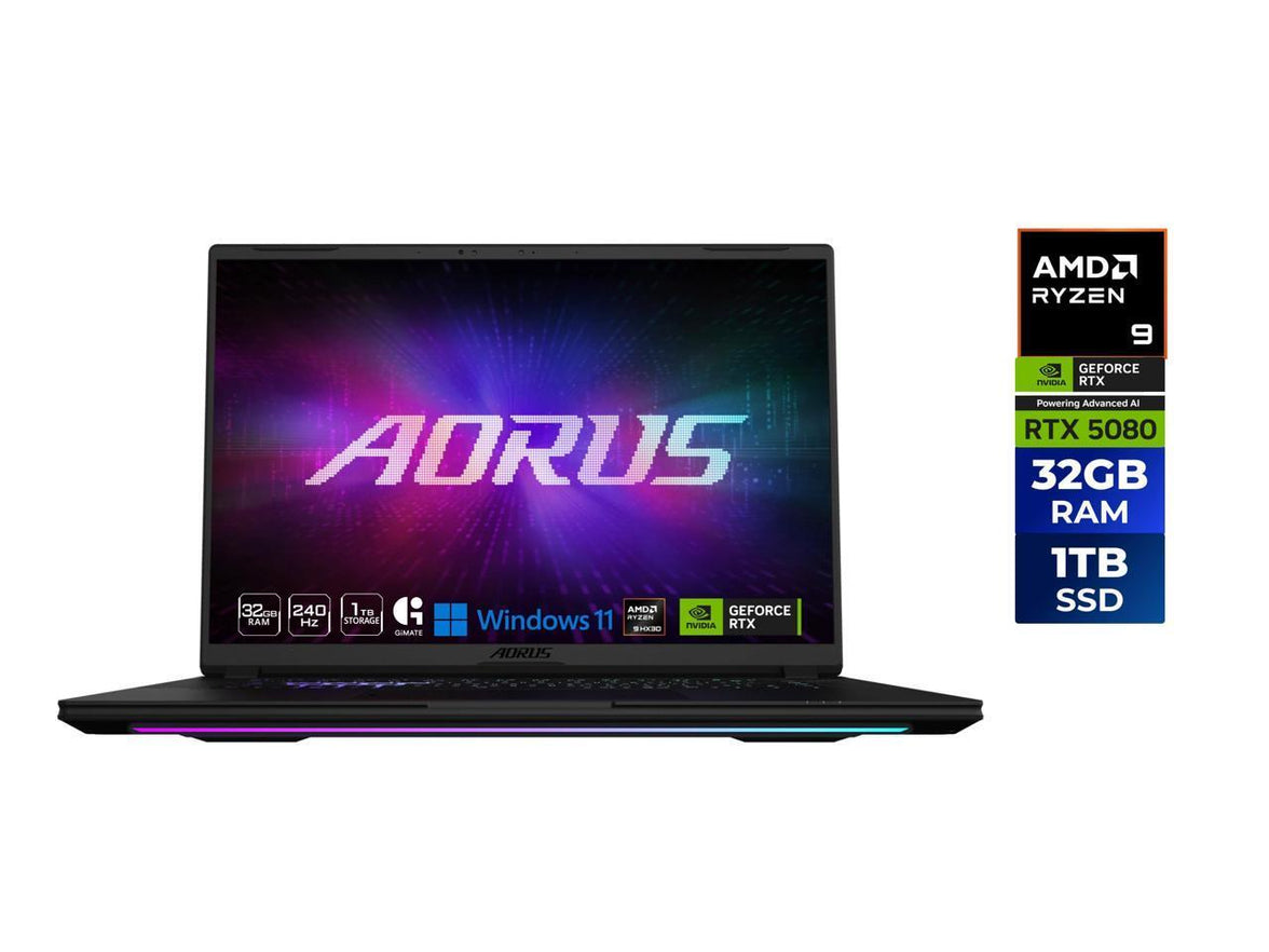 GIGABYTE - AORUS MASTER 16 Gaming Laptop - 240Hz 2560x1600 OLED - NVIDIA GeForce RTX 5080 - AMD Ryzen 9 9955HX3D - 1TB SSD - 32GB DDR5 RAM - Windows 11 Home AD - 5 Black