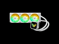 ASUS TUF Gaming LC III 360 ARGB White AIO cooler with pre-installed triple fans designed for high airflow and static pressure, plus an efficient pump to keep CPU temperatures under control