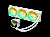ASUS TUF Gaming LC III 360 ARGB White AIO cooler with pre-installed triple fans designed for high airflow and static pressure, plus an efficient pump to keep CPU temperatures under control