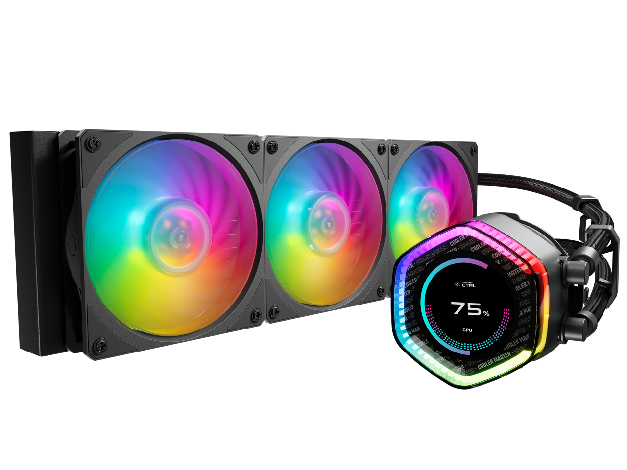 Cooler Master MasterLiquid 360 ION LCD Display Close-Loop AIO Liquid Cooler, 2.1-inch LCD Display, Gen X Dual Chamber Pump, Mobius 120P PWM Fans, ARGB Gen 2, 360mm, AMD Ryzen AM5/AM4, Intel LGA1700/1200