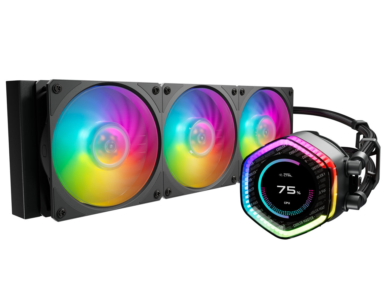 Cooler Master MasterLiquid 360 ION LCD Display Close-Loop AIO Liquid Cooler, 2.1-inch LCD Display, Gen X Dual Chamber Pump, Mobius 120P PWM Fans, ARGB Gen 2, 360mm, AMD Ryzen AM5/AM4, Intel LGA1700/1200