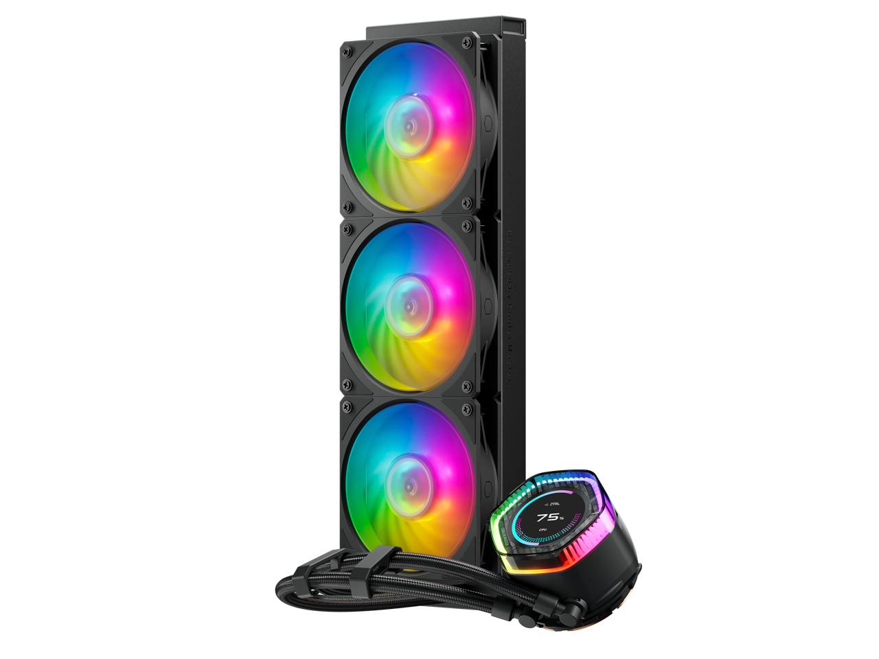 Cooler Master MasterLiquid 360 ION LCD Display Close-Loop AIO Liquid Cooler, 2.1-inch LCD Display, Gen X Dual Chamber Pump, Mobius 120P PWM Fans, ARGB Gen 2, 360mm, AMD Ryzen AM5/AM4, Intel LGA1700/1200