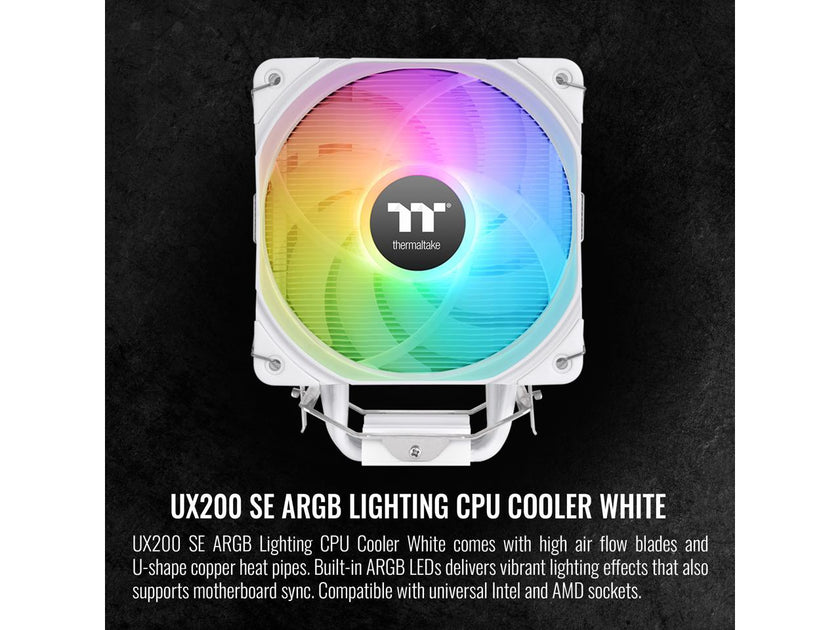 Thermaltake UX200 SE White 5V Motherboard ARGB Sync 16.8 Million Colors 15 Addressable LED Intel/AM5/AMD (LGA 1700) Universal Socket Hydraulic Bearing 170W CPU Cooler CL-P116-AL12SW-A