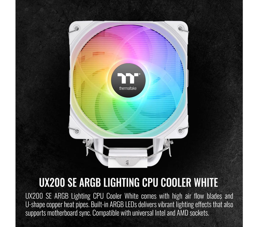 Thermaltake UX200 SE White 5V Motherboard ARGB Sync 16.8 Million Colors 15 Addressable LED Intel/AM5/AMD (LGA 1700) Universal Socket Hydraulic Bearing 170W CPU Cooler CL-P116-AL12SW-A