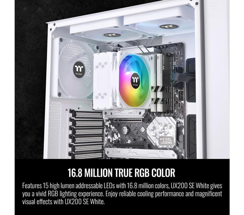 Thermaltake UX200 SE White 5V Motherboard ARGB Sync 16.8 Million Colors 15 Addressable LED Intel/AM5/AMD (LGA 1700) Universal Socket Hydraulic Bearing 170W CPU Cooler CL-P116-AL12SW-A