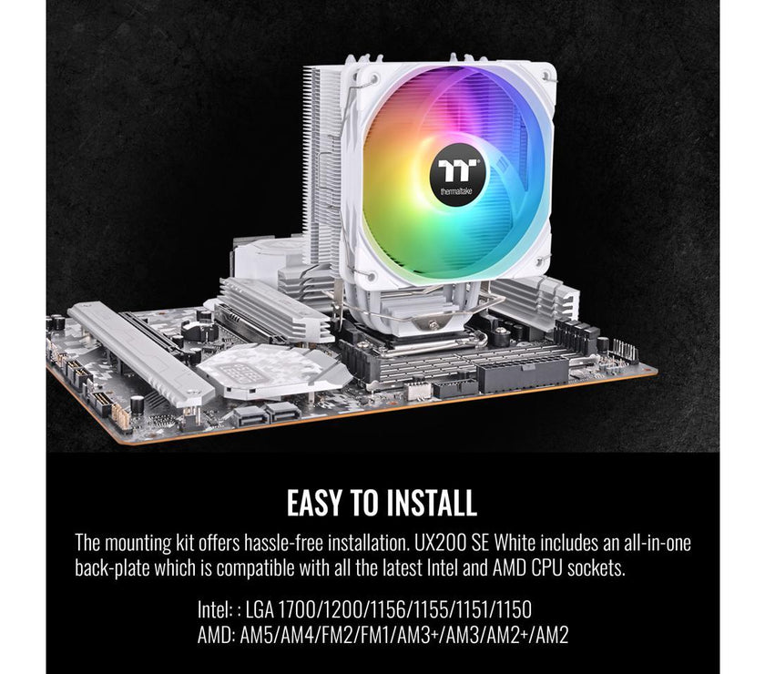 Thermaltake UX200 SE White 5V Motherboard ARGB Sync 16.8 Million Colors 15 Addressable LED Intel/AM5/AMD (LGA 1700) Universal Socket Hydraulic Bearing 170W CPU Cooler CL-P116-AL12SW-A