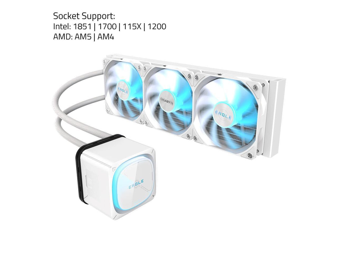 GIGABYTE EAGLE 360 ICE - AIO Liquid CPU Cooler - 360mm Radiator, 3x 120mm High-Volume PWM Fans, Compatible with Intel LGA 1851/1700/115X/1200, AMD AM5/AM4 - White (GP-GIGABYTE EAGLE 360I)