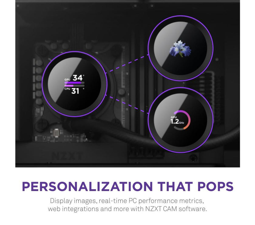 NZXT Kraken 240mm - RL-KN240-B1 – AIO CPU Liquid Cooler - LCD Display - 2 x F120P Static Pressure Fan Radiator Fans LGA 1700 / AM5 Compatible