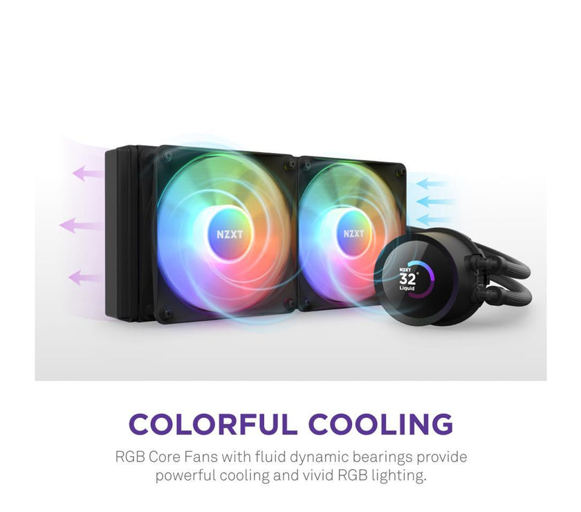 NZXT Kraken RGB 280mm - RL-KR280-B1 - AIO RGB CPU Liquid Cooler - LCD Display - 2 x F140RGB Core Fans Radiator Fans Black LGA 1700 / AM5 Compatible