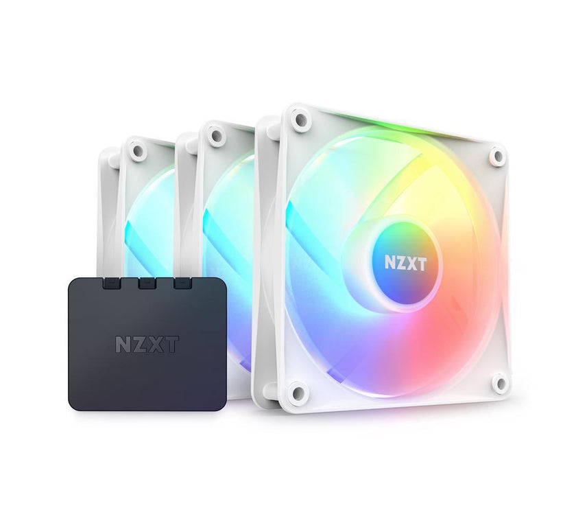 NZXT F120 RGB Core Fan - RF-C12TF-W1 - 120mm Hub-Mounted RGB Fan - Sublime RGB Lighting - PWM Control - Triple, 120mm Case Fan - White