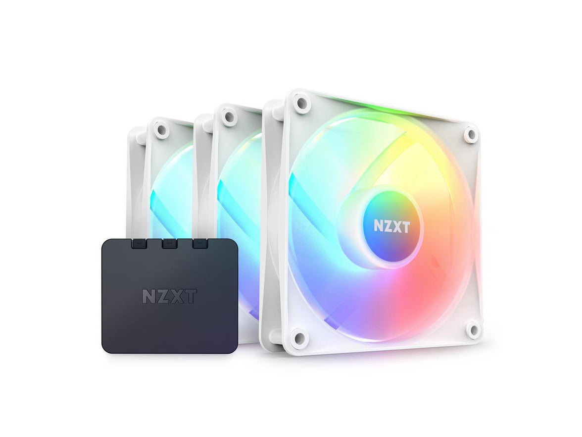 NZXT F120 RGB Core Fan - RF-C12TF-W1 - 120mm Hub-Mounted RGB Fan - Sublime RGB Lighting - PWM Control - Triple, 120mm Case Fan - White